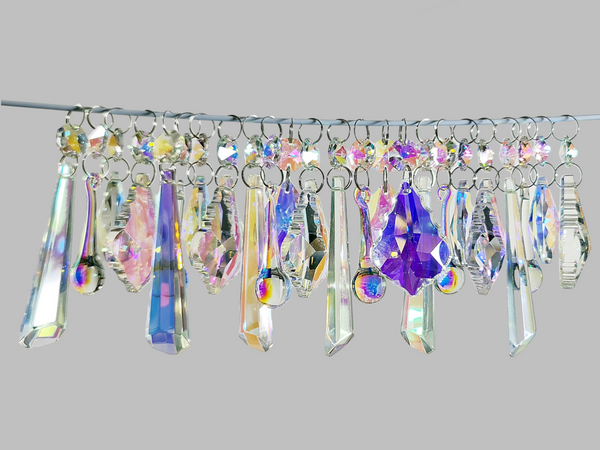 24 Aurora Borealis AB Iridescent Chandelier Drops Cut Glass UK Crystals Beads Droplets Christmas Tree Decorations 9
