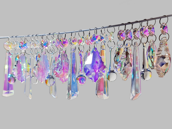 24 Aurora Borealis AB Iridescent Chandelier Drops Cut Glass UK Crystals Beads Droplets Christmas Tree Decorations 7