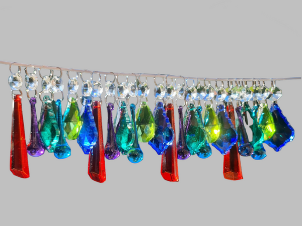 24 Chandelier Drops Cut Glass Crystals Beads Antique Colours Prisms Hanging Pendant Droplets 12