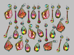 24 Vitrail Iridescent Chandelier Drops Cut Glass Crystals Beads Droplets Set Silver Backed Decorations