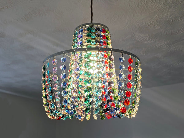 Bespoke 2-Tier Crown Multi Rainbow Chandelier Pendant Ceiling Light Customisable Lamp 11" x 10"