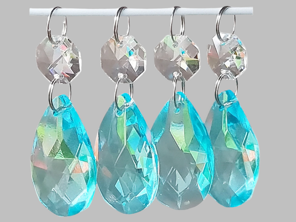 1 Aqua Light Teal Blue Cut Glass Oval 37 mm 1.5" UK Chandelier Crystals Beads Droplets Light Parts 4