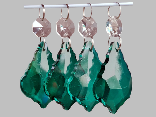 1 Peacock Green Cut Glass Leaf 50 mm 2" Chandelier UK Crystals Beads Droplets Light Parts 3