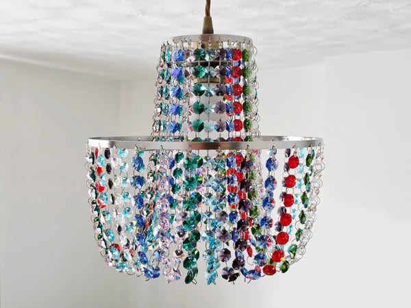 Bespoke 2-Tier Crown Multi Rainbow Chandelier Pendant Ceiling Light Customisable Lamp 11" x 10"