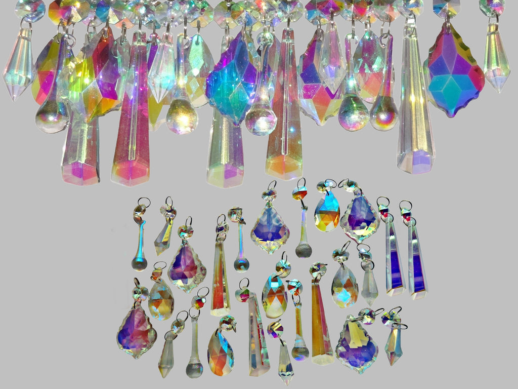25 Original Aurora Borealis AB Chandelier Drops Cut Glass UK Crystals Beads Droplets Christmas Tree Decorations 1
