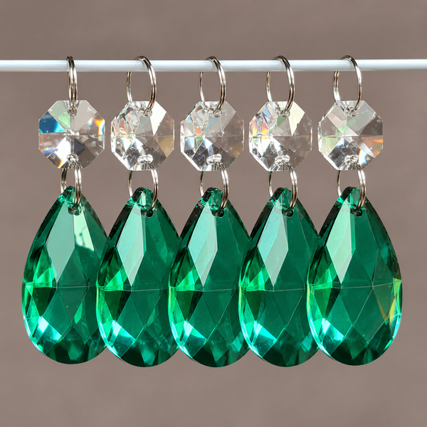 1 Peacock Green Cut Glass Oval 37 mm 1.5" Chandelier UK Crystals Beads Droplets Light Part 8