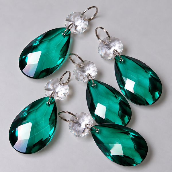 1 Peacock Green Cut Glass Oval 37 mm 1.5" Chandelier UK Crystals Beads Droplets Light Part 6