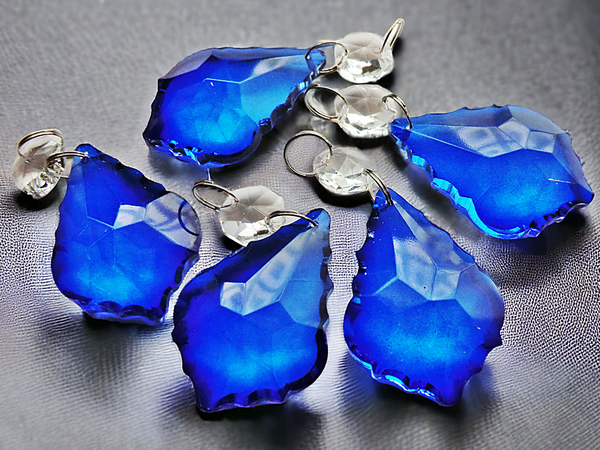 1 Blue Cut Glass Leaf 50 mm 2" Chandelier UK Crystals Drops Beads Droplets Light Lamp Parts 4