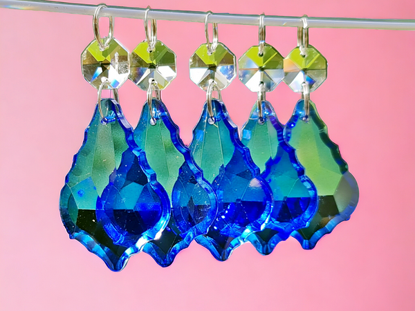 1 Blue Cut Glass Leaf 50 mm 2" Chandelier UK Crystals Drops Beads Droplets Light Lamp Parts 3
