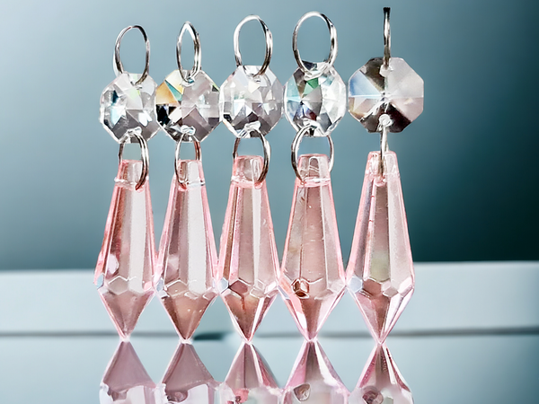 1 Rose Pink Cut Glass Torpedo 37 mm 1.5" Chandelier Crystals Drops Beads Droplets Light Parts 3