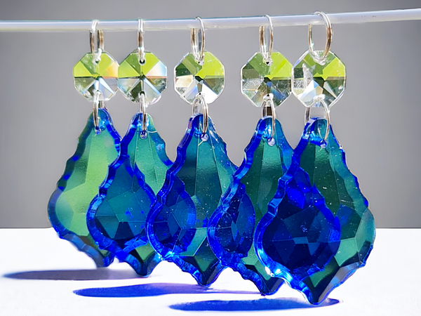 1 Blue Cut Glass Leaf 50 mm 2" Chandelier UK Crystals Drops Beads Droplets Light Lamp Parts 8