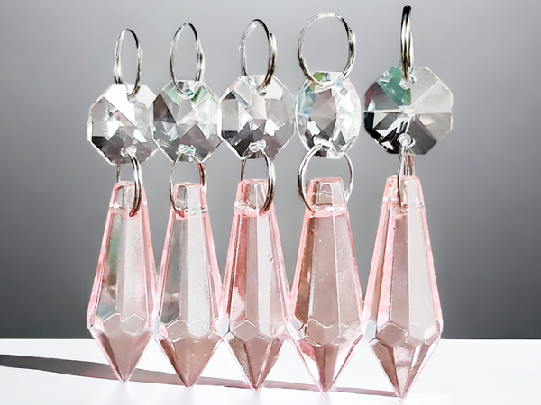 1 Rose Pink Cut Glass Torpedo 37 mm 1.5" Chandelier Crystals Drops Beads Droplets Light Parts 5