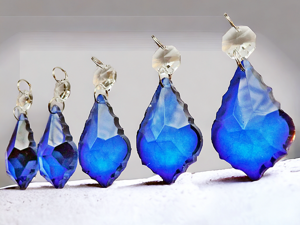 1 Blue Cut Glass Leaf 50 mm 2" Chandelier UK Crystals Drops Beads Droplets Light Lamp Parts 2