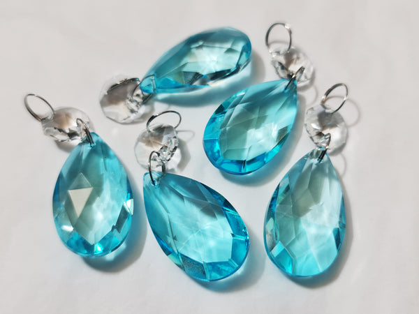 1 Aqua Light Teal Blue Cut Glass Oval 37 mm 1.5" Chandelier Crystals Drops Beads Droplets Light Parts 3