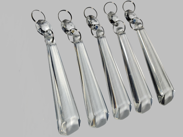 1 Clear Cut Glass Icicles 72 mm 3" Chandelier Crystals Drops Beads Droplets Blunt Slant End colourless 3