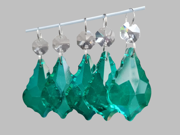 1 Peacock Green Cut Glass Leaf 50 mm 2" Chandelier UK Crystals Beads Droplets Light Parts 7