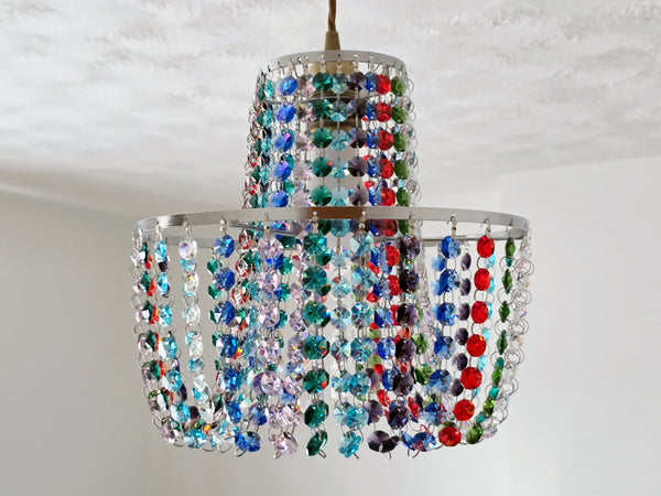 Bespoke 2-Tier Crown Multi Rainbow Chandelier Pendant Ceiling Light Customisable Lamp 11" x 10"