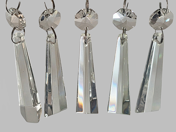 1 Clear Cut Glass Icicles 72 mm 3" Chandelier Crystals Drops Beads Droplets Blunt Slant End colourless 2