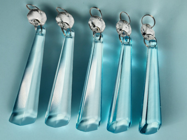 1 Aqua Teal Blue Cut Glass Icicles 72 mm 3" UK Chandelier Crystals Drops Beads Droplets Light Parts 3