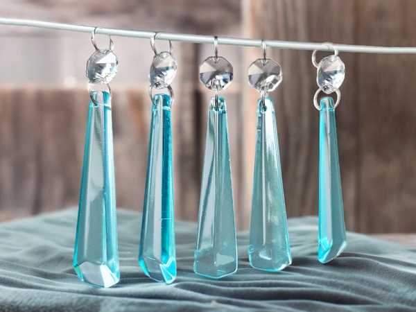 1 Aqua Teal Blue Cut Glass Icicles 72 mm 3" UK Chandelier Crystals Drops Beads Droplets Light Parts 4