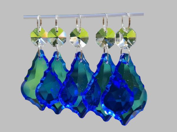 1 Blue Cut Glass Leaf 50 mm 2" Chandelier UK Crystals Drops Beads Droplets Light Lamp Parts 3