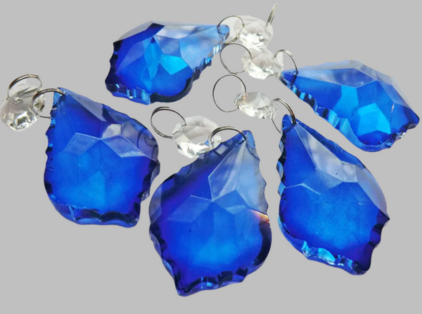 1 Blue Cut Glass Leaf 50 mm 2" Chandelier UK Crystals Drops Beads Droplets Light Lamp Parts 2