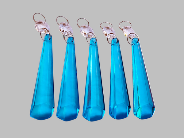 1 Teal Blue Cut Glass Icicles 72 mm 3" UK Chandelier Crystals Drops Beads Droplets Light Parts