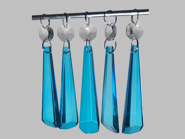 1 Teal Blue Cut Glass Icicles 72 mm 3" UK Chandelier Crystals Drops Beads Droplets Light Parts