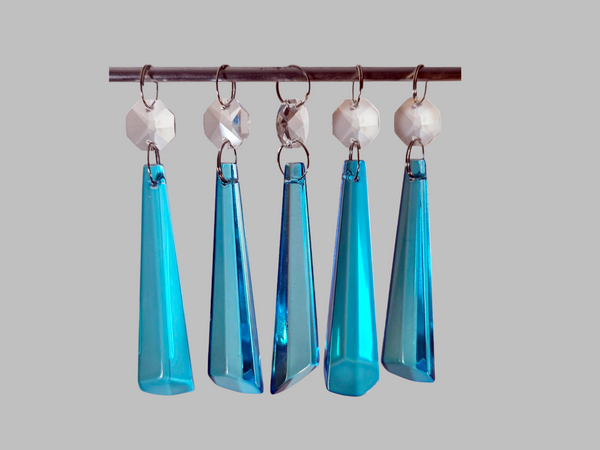 1 Teal Blue Cut Glass Icicles 72 mm 3" UK Chandelier Crystals Drops Beads Droplets Light Parts