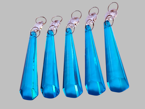 1 Teal Blue Cut Glass Icicles 72 mm 3" UK Chandelier Crystals Drops Beads Droplets Light Parts