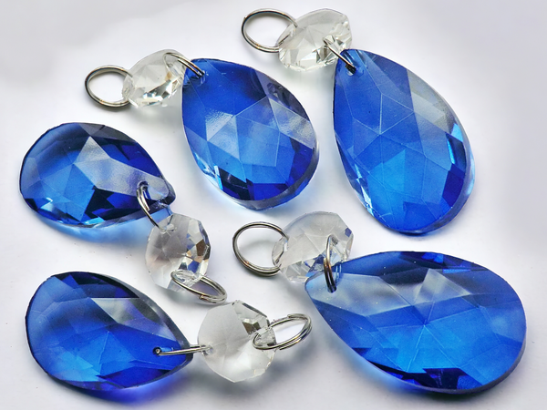 1 Blue Cut Glass Oval 37 mm 1.5" Chandelier UK Crystals Drops Beads Droplets Light Lamp Parts 2