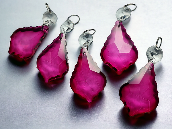 1 Raspberry Cut Glass Leaf 50 mm 2" UK Chandelier Crystals Drops Beads Droplets Light Lamp Parts