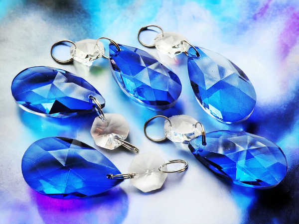 1 Blue Cut Glass Oval 37 mm 1.5" Chandelier UK Crystals Drops Beads Droplets Light Lamp Parts 4