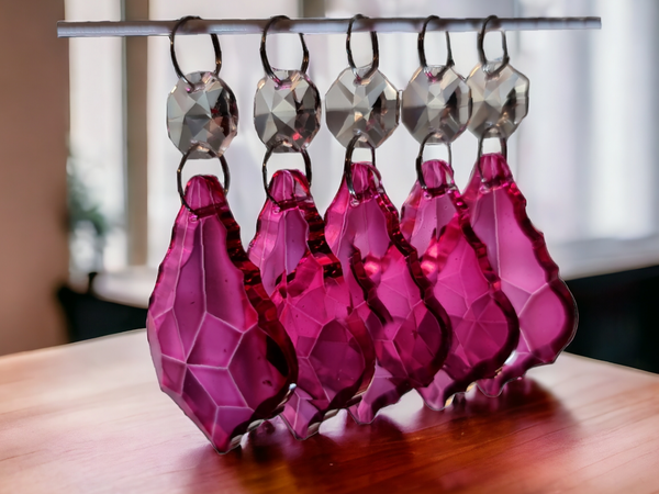 1 Raspberry Cut Glass Leaf 50 mm 2" UK Chandelier Crystals Drops Beads Droplets Light Lamp Parts