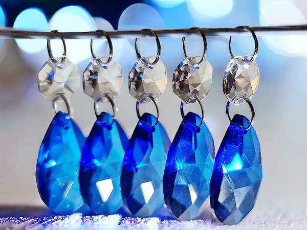 1 Blue Cut Glass Oval 37 mm 1.5" Chandelier UK Crystals Drops Beads Droplets Light Lamp Parts 3