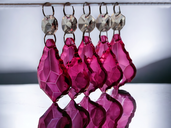 1 Raspberry Cut Glass Leaf 50 mm 2" UK Chandelier Crystals Drops Beads Droplets Light Lamp Parts