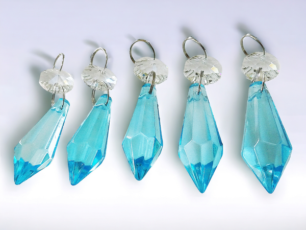 1 Aqua Teal Blue Cut Glass Torpedo 37 mm 1.5" Chandelier UK Crystals Drops Beads Droplets Light Parts 6