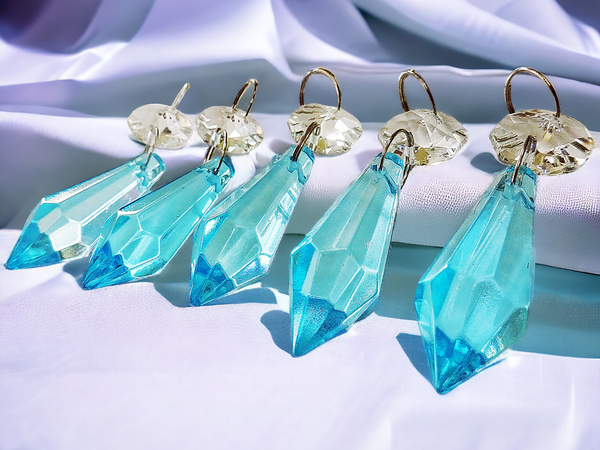 1 Aqua Teal Blue Cut Glass Torpedo 37 mm 1.5" Chandelier UK Crystals Drops Beads Droplets Light Parts 3