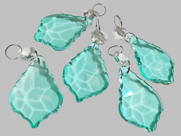 1 Aqua Marine Cut Glass Leaf 50 mm 2" Chandelier Crystals UK Drops Beads Droplets Light Lamp Parts 2