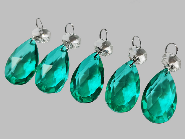 1 Aqua Marine Green Cut Glass Oval 37 mm 1.5" Chandelier Crystals UK Drops Beads Droplets Light Parts 2