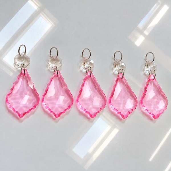 1 Pink Cut Glass Leaf 50 mm 2" Chandelier UK Crystals Drops Beads Droplets Parts 7