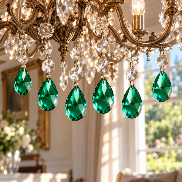 1 Peacock Green Cut Glass Oval 37 mm 1.5" Chandelier UK Crystals Beads Droplets Light Part 10