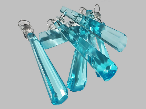 1 Aqua Teal Blue Cut Glass Icicles 72 mm 3" Chandelier Crystals Drops Beads Droplets Light Parts 2