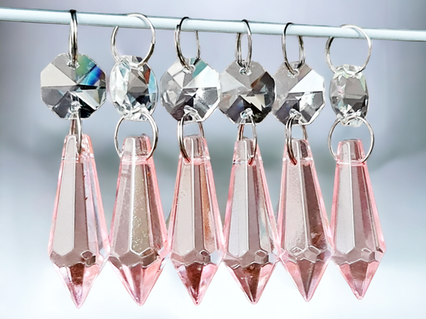 1 Rose Pink Cut Glass Torpedo 37 mm 1.5" Chandelier Crystals Drops Beads Droplets Light Parts 7