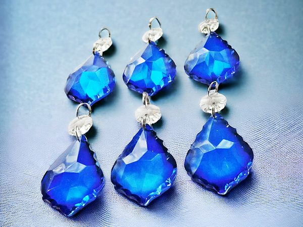 1 Blue Cut Glass Leaf 50 mm 2" Chandelier UK Crystals Drops Beads Droplets Light Lamp Parts 6