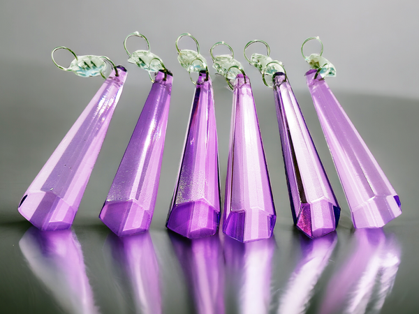 1 Lilac Purple Cut Glass Icicles 72 mm 3" Chandelier UK Crystals Drops Beads Droplets Light Lamp Parts 7