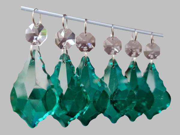 1 Peacock Green Cut Glass Leaf 50 mm 2" Chandelier UK Crystals Beads Droplets Light Parts 10