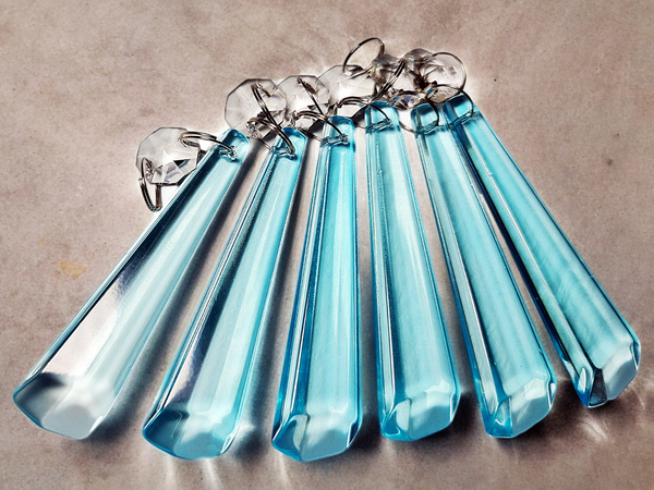 1 Aqua Teal Blue Cut Glass Icicles 72 mm 3" UK Chandelier Crystals Drops Beads Droplets Light Parts 5