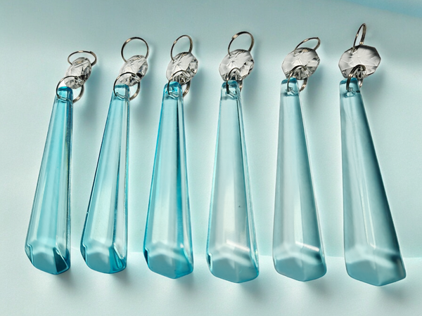 1 Aqua Teal Blue Cut Glass Icicles 72 mm 3" UK Chandelier Crystals Drops Beads Droplets Light Parts 6