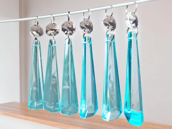 1 Aqua Teal Blue Cut Glass Icicles 72 mm 3" UK Chandelier Crystals Drops Beads Droplets Light Parts 7